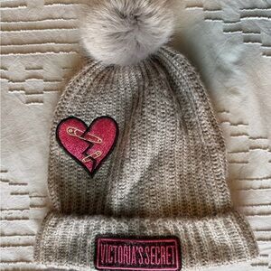 Victoria's Secret Kids' Tan Beanie with Pink Heart Patch